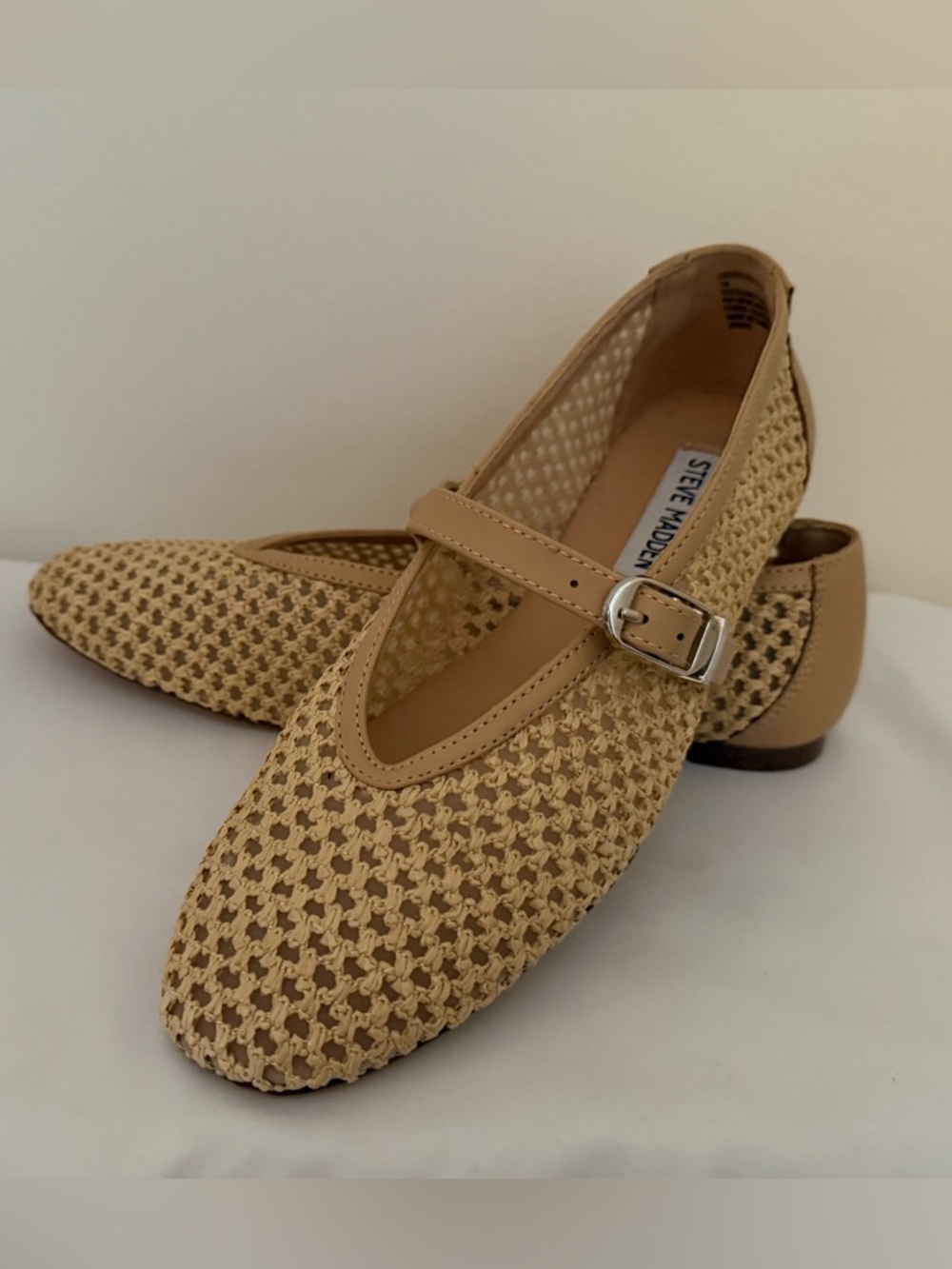 Steve Madden Tan Woven Mary Jane Flats with Buckle